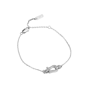Elegant S925 sterling silver horseshoe bracelet with zircon pavé setting on white background