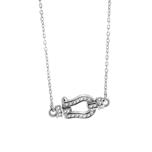 Minimalist S925 sterling silver necklace with horseshoe pendant and inlaid zircons