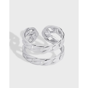 Minimalist 925 Sterling Silver Double Layer Chain Ring For Women U-Shaped Open Adjustable Finger Ring Fashion Jewelry Accessory