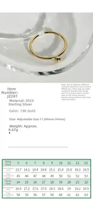 Guide des tailles pour bague en argent S925 doré avec perles, dimensions de 5 à 22