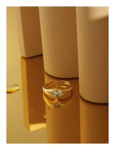 Detail of S925 hallmark on gold plated ring with a heart-shaped zircon stone