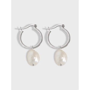 Artificial Baroque Pearl Drop Hoop Earrings With 925 Sterling Silver Earring Post Irregular Niche Minimalist Style For Women