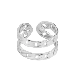 Minimalist S925 sterling silver U-shaped double chain ring with adjustable open band