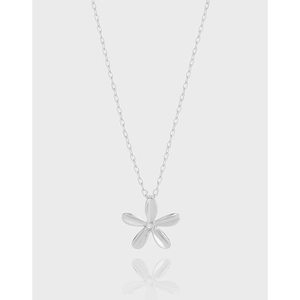 Collier Pendentif Fleur en Argent Sterling 925 pour Femme Chaîne de Clavicule Minimaliste en Strass Plaqué Or Blanc