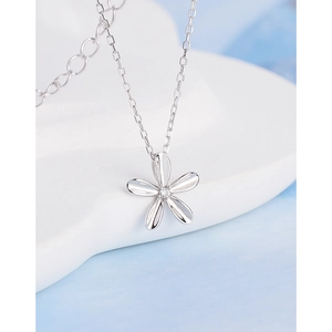Collier minimaliste en argent sterling S925 avec pendentif fleur et zircon central