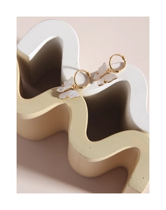 Detailed view of 925 silver golden hoop earrings featuring iridescent shell butterfly charms
