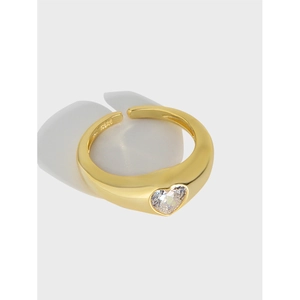 Minimalist 925 Sterling Silver Heart Zirconia Open Ring Gold Plated Adjustable Finger Ring For Women Fashion Jewelry Gift