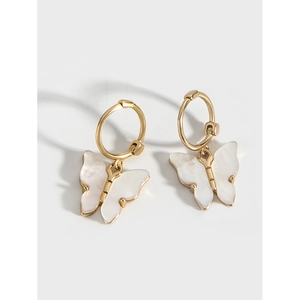 925 Sterling Silver Butterfly Hoop Earrings Mother Of Artificial Pearl Shell Gold Plated Jewelry For Women Daily Dating Simple Gift