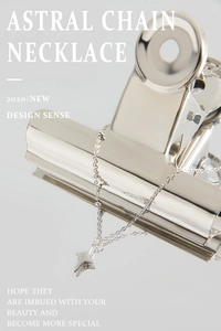 Detailed view of S925 sterling silver asymmetric chain necklace with starburst pendant