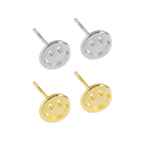 Minimalist S925 sterling silver smiley face stud earrings in gold and silver finishes