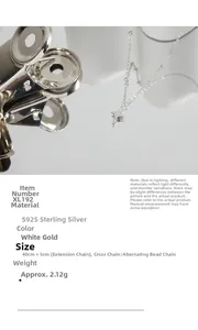 Detail of S925 sterling silver necklace showing 40cm+5cm chain length and star pendant