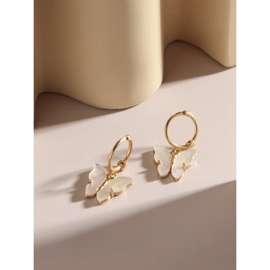 Elegant 925 silver butterfly drop earrings with golden hoops and shell pendant