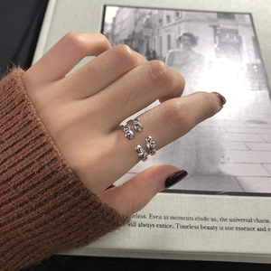 Minimalist S925 sterling silver open ring with irregular lava style metal blocks