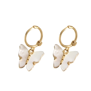 Elegant 925 sterling silver butterfly hoop earrings with white shell wings for women