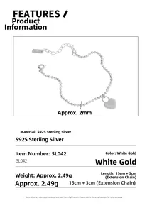 Detailed specs of S925 sterling silver beaded bracelet with heart lock charm