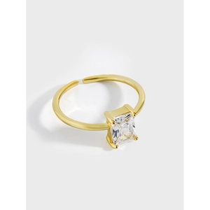 Anello Aperto Minimalista in Argento Sterling 925 Placcato Oro per Donna Anello Regolabile con Strass Quadrato Gioielli Chic