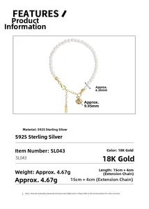 Gros plan du bracelet perles en argent S925 avec dimensions et détails dorés à l'or 18K