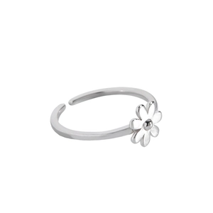 Anello minimalista con margherita in argento sterling S925 con design floreale lucido regolabile