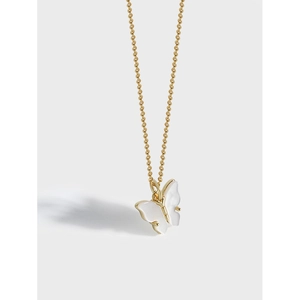 Collier Papillon en Argent Sterling 925 Plaqué Or 18K Pendentif en Nacre Élégante Chaîne Fine Bijoux pour Femme Cadeau