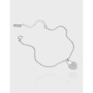 S925 Sterling Silver Heart Lock Charm Bracelet For Women Minimalist Dainty Bead Chain Bracelet Korean Ins Style Adjustable Jewelry Gift