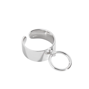Minimalist S925 sterling silver wide band open ring with a dangling circle charm