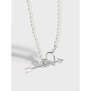 925 Sterling Silver Choker Necklace With Shell Artificial Pearl Cupid Heart Arrow Toggle Clasp Niche Design Minimalist For Women