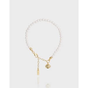 Bracelet En Künstliche Perles Élégant Avec Pendentif Cloche En Argent Sterling 925 Pour Femme Style Ins Minimaliste Bijoux De Luxe