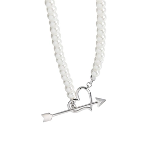 Minimalist S925 sterling silver pearl necklace featuring a Cupid heart-shaped OT toggle clasp