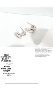 Detailed view of C-shaped S925 sterling silver stud earrings with minimalist design