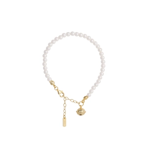 Bracelet élégant en perles d'argent S925 avec pendentif clochette dorée et fermoir