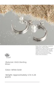 Macro detail of S925 sterling silver pearl hoop earrings with a polished finish