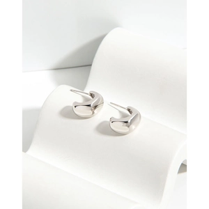 Minimalist S925 sterling silver rhombic stud earrings with polished metallic C-shape design