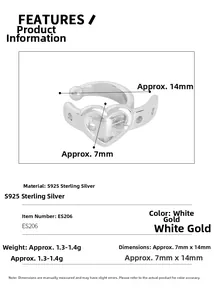 Detailed size parameters of S925 sterling silver heart-shaped clip-on earrings