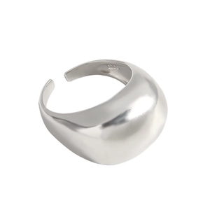 Polished S925 sterling silver wide band ring with a minimalist curved open design