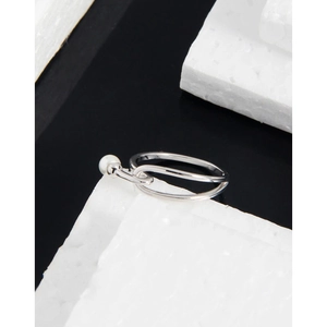 Minimalist S925 sterling silver interlaced ring with a delicate white pearl pendant