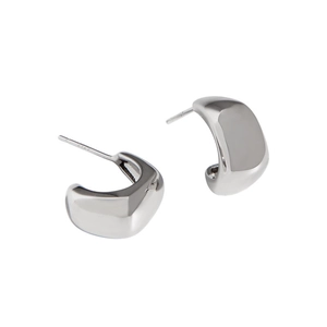 Minimalist S925 sterling silver geometric C-shape hoop earrings with high polished finish