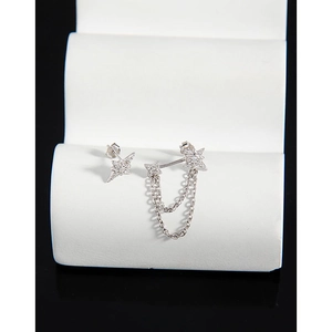 Minimalist S925 sterling silver asymmetric star earrings with sparkling zircon crystals