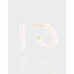 Alloy Artificial Pearl Hoop Earrings With 925 Sterling Silver Earring Post 18K Gold Plated C-Shaped Simple Geometric Jewelry