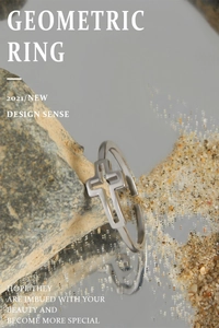 Detailed view of an adjustable S925 sterling silver cross ring on a natural rock setting
