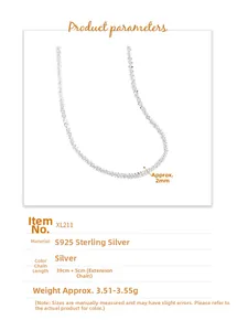 Detailed specs of S925 sterling silver cauliflower chain necklace with size and weight info