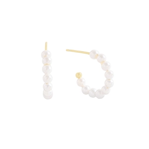 Elegant C-shaped S925 silver hoop earrings with mini pearls and gold-plated finish