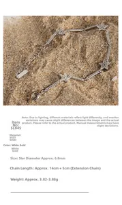Detailed view of S925 silver star bracelet with dimensions and platinum finish details
