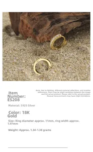 Detailed specs of S925 silver 18K gold earrings with size and weight measurements