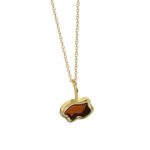 Collana in argento sterling S925 con pendente irregolare in resina ambrata e catena dorata