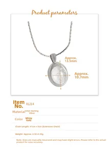 Detailed specifications of S925 sterling silver moonstone pendant necklace with dimensions