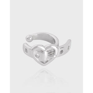 Minimalist S925 Sterling Silver Heart Belt Buckle Ear Cuff Non Piercing Clip On Earrings For Women Cool Punk Jewelry