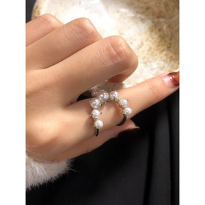Minimalist S925 sterling silver U-shaped ring with multiple pearls for women