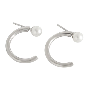 Minimalist S925 sterling silver C-shaped hoop earrings with white round pearls