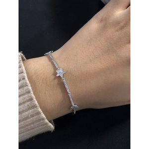 Minimalist S925 sterling silver star bracelet with sparkling white zircon for women
