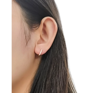 Minimalist S925 sterling silver huggie earrings with rose gold row diamonds for women